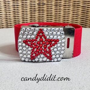 NWT Candy Did It! Handmade Red Star Crystal Adjustable Buckle Belt
